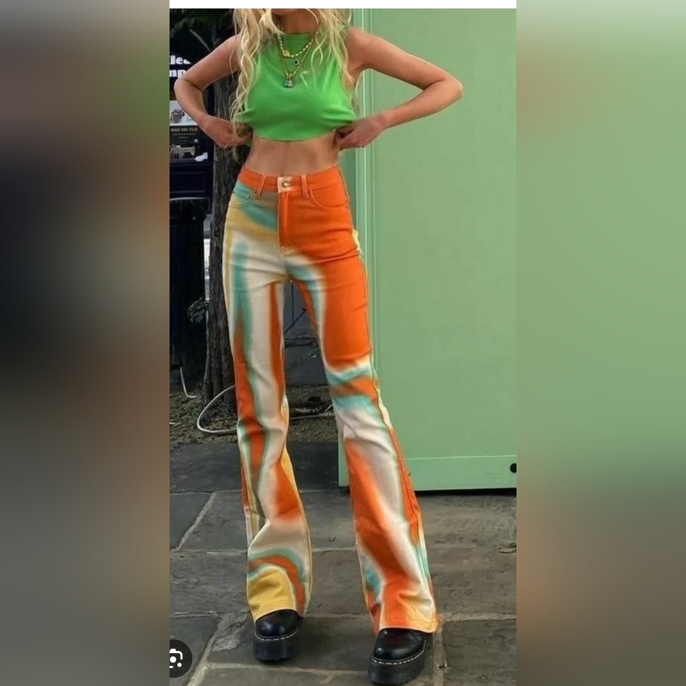 Jaded London Vibrant Orange and Green‎ Flare Pants